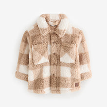 Load image into Gallery viewer, Tan Brown Checkerboard Borg Fleece Shacket (3mths-6yrs)
