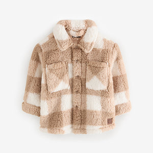 Tan Brown Checkerboard Borg Fleece Shacket (3mths-6yrs)