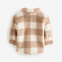 Load image into Gallery viewer, Tan Brown Checkerboard Borg Fleece Shacket (3mths-6yrs)
