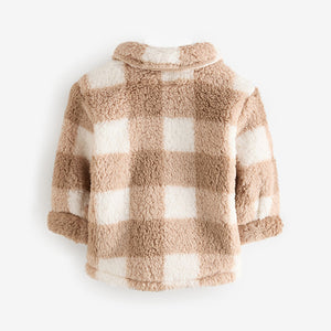 Tan Brown Checkerboard Borg Fleece Shacket (3mths-6yrs)