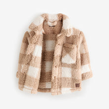 Load image into Gallery viewer, Tan Brown Checkerboard Borg Fleece Shacket (3mths-6yrs)
