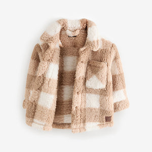 Tan Brown Checkerboard Borg Fleece Shacket (3mths-6yrs)
