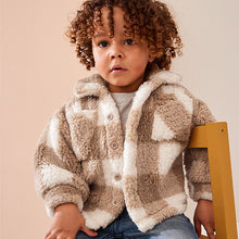 Load image into Gallery viewer, Tan Brown Checkerboard Borg Fleece Shacket (3mths-6yrs)
