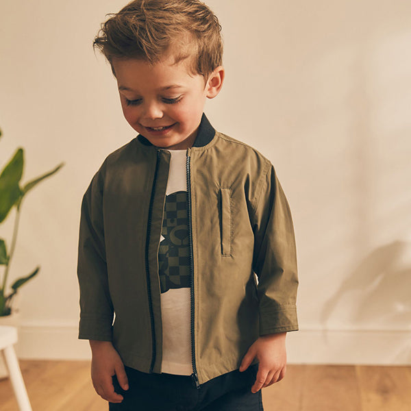 Khaki Green Shacket and T-Shirt Set (3mths-6yrs)