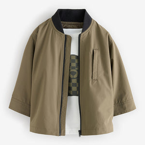 Khaki Green Shacket and T-Shirt Set (3mths-6yrs)