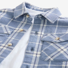 Load image into Gallery viewer, Light Blue 100% Cotton Long Sleeve Check Shirt and T-Shirt Set (3mths-6yrs)
