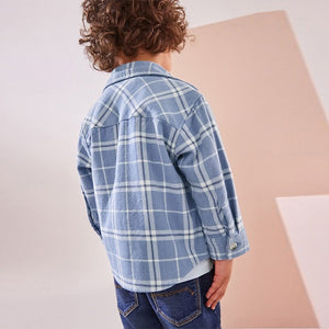 Light Blue 100% Cotton Long Sleeve Check Shirt and T-Shirt Set (3mths-6yrs)