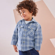 Load image into Gallery viewer, Light Blue 100% Cotton Long Sleeve Check Shirt and T-Shirt Set (3mths-6yrs)
