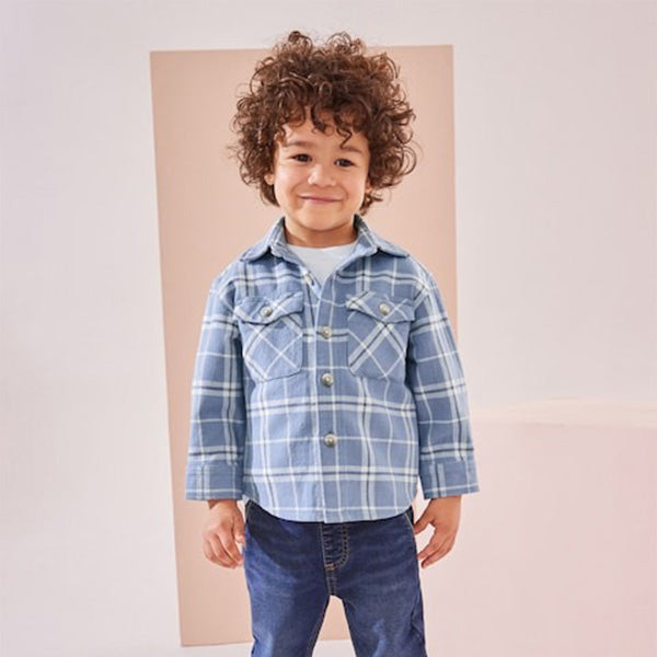 Light Blue 100% Cotton Long Sleeve Check Shirt and T-Shirt Set (3mths-6yrs)