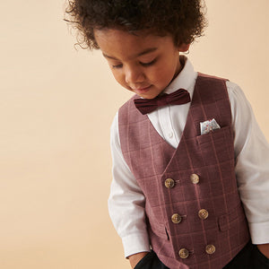 Plum Purple Check Waistcoat Set With Shirt And Bow Tie (3mths-6yrs)