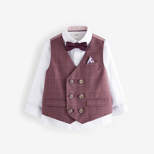 Plum Purple Check Waistcoat Set With Shirt And Bow Tie (3mths-6yrs)