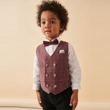 Load image into Gallery viewer, Plum Purple Check Waistcoat Set With Shirt And Bow Tie (3mths-6yrs)
