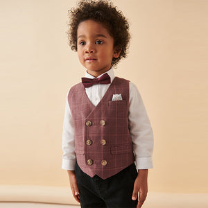 Plum Purple Check Waistcoat Set With Shirt And Bow Tie (3mths-6yrs)