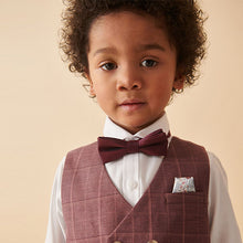 Load image into Gallery viewer, Plum Purple Check Waistcoat Set With Shirt And Bow Tie (3mths-6yrs)
