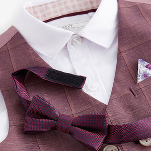 Plum Purple Check Waistcoat Set With Shirt And Bow Tie (3mths-6yrs)