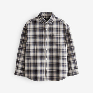 Navy Twill Check Long Sleeve Twill Shirt (3-12yrs)