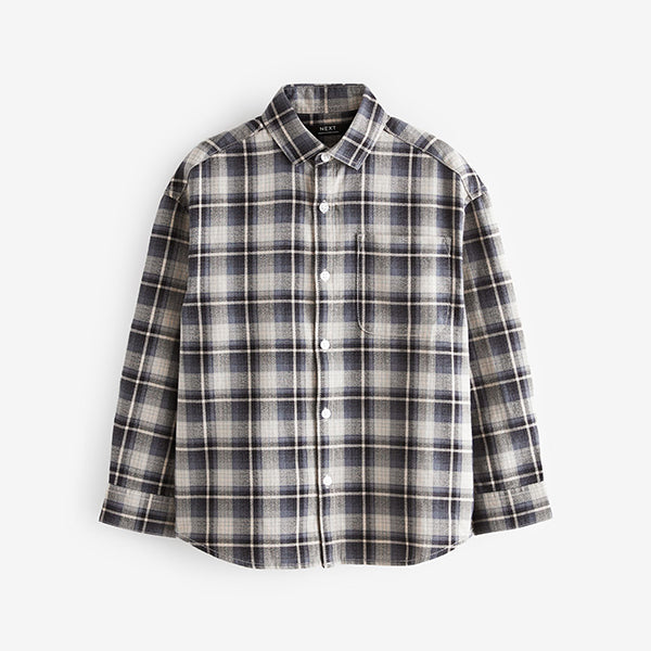 Navy Twill Check Long Sleeve Twill Shirt (3-12yrs)