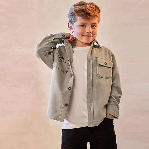 Grey Plain 100% Cotton Overshirt (3-12yrs)