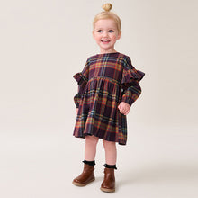 Load image into Gallery viewer, Purple 100% Cotton Check Frill Dress (3mths-6yrs)

