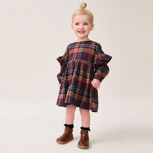 Purple 100% Cotton Check Frill Dress (3mths-6yrs)