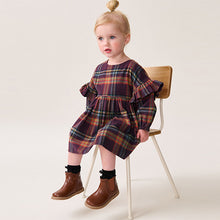 Load image into Gallery viewer, Purple 100% Cotton Check Frill Dress (3mths-6yrs)

