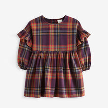 Load image into Gallery viewer, Purple 100% Cotton Check Frill Dress (3mths-6yrs)
