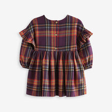 Load image into Gallery viewer, Purple 100% Cotton Check Frill Dress (3mths-6yrs)
