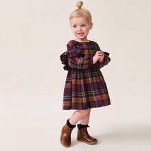 Load image into Gallery viewer, Purple 100% Cotton Check Frill Dress (3mths-6yrs)
