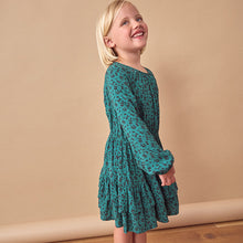 Load image into Gallery viewer, Green Ditsy Tiered Printed Dress (3-12yrs)
