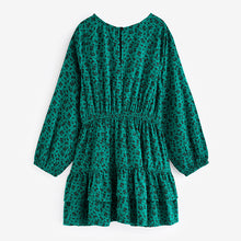 Load image into Gallery viewer, Green Ditsy Tiered Printed Dress (3-12yrs)
