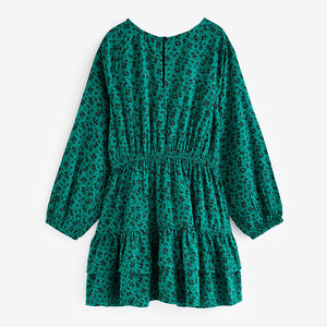 Green Ditsy Tiered Printed Dress (3-12yrs)