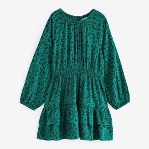 Green Ditsy Tiered Printed Dress (3-12yrs)