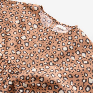 Animal Print Long Sleeve Tiered 100% Cotton Dress (3-12yrs)
