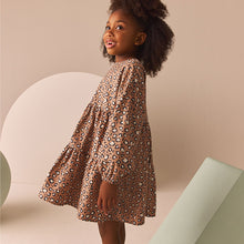 Load image into Gallery viewer, Animal Print Long Sleeve Tiered 100% Cotton Dress (3-12yrs)
