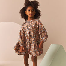 Load image into Gallery viewer, Animal Print Long Sleeve Tiered 100% Cotton Dress (3-12yrs)
