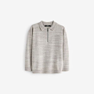 Neutral Long Sleeve Quarter Zip Polo Shirt (3-12yrs)