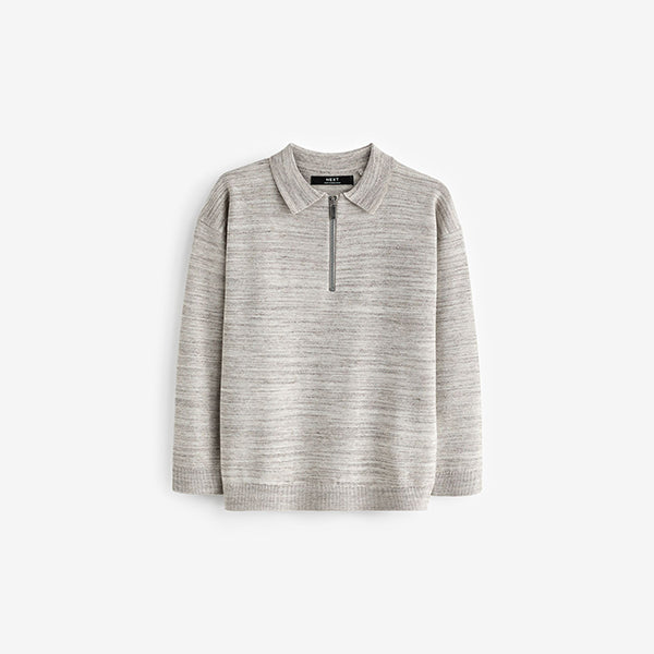 Neutral Long Sleeve Quarter Zip Polo Shirt (3-12yrs)