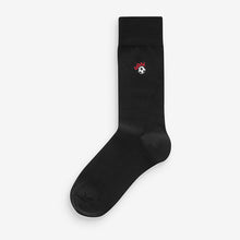 Load image into Gallery viewer, Black Football Fun Embroidered Socks 5 Pack
