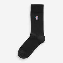 Load image into Gallery viewer, Black Football Fun Embroidered Socks 5 Pack

