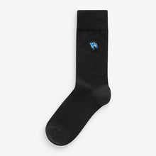 Load image into Gallery viewer, Black Football Fun Embroidered Socks 5 Pack
