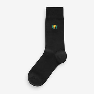 Black Football Fun Embroidered Socks 5 Pack