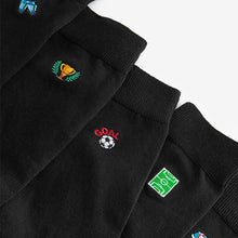 Load image into Gallery viewer, Black Football Fun Embroidered Socks 5 Pack
