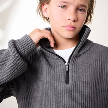 Load image into Gallery viewer, Charcoal Grey Utility Knitted Quarter Zip Jumper (3-12yrs)
