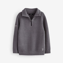Load image into Gallery viewer, Charcoal Grey Utility Knitted Quarter Zip Jumper (3-12yrs)
