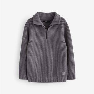 Charcoal Grey Utility Knitted Quarter Zip Jumper (3-12yrs)