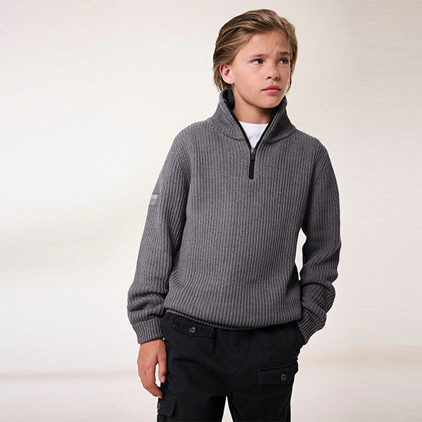 Charcoal Grey Utility Knitted Quarter Zip Jumper (3-12yrs)