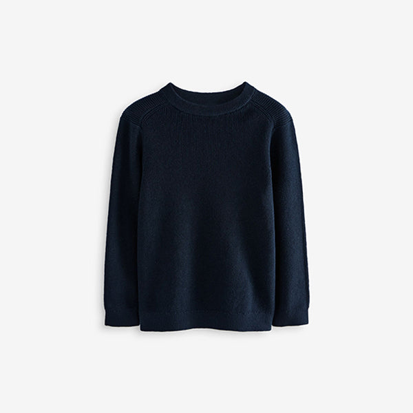 Navy Blue Without Stag 100% Cotton Crew Neck Knitted Jumper (3-12yrs)