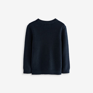 Navy Blue Without Stag 100% Cotton Crew Neck Knitted Jumper (3-12yrs)