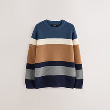 Load image into Gallery viewer, Blue/Neutral Stripe Knitted Crew Neck Jumper (3-12yrs)
