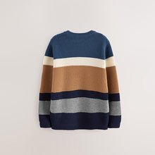 Load image into Gallery viewer, Blue/Neutral Stripe Knitted Crew Neck Jumper (3-12yrs)
